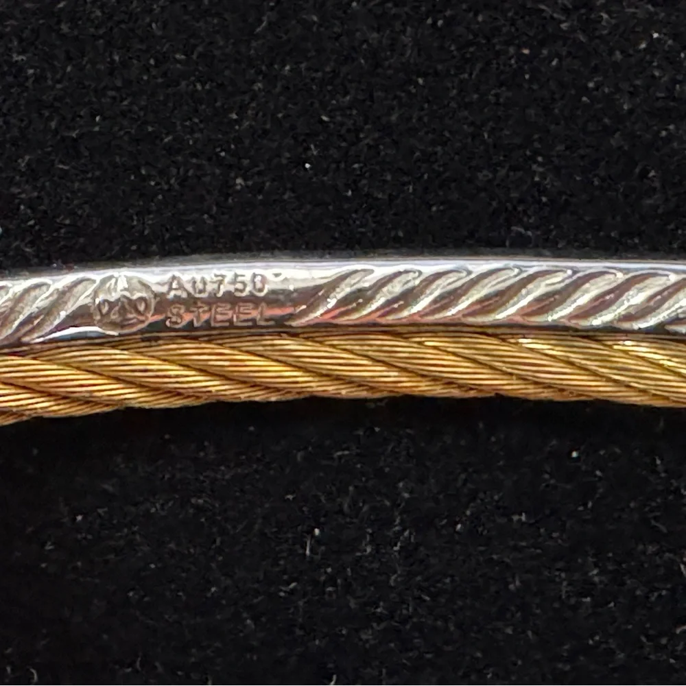 Phillip Charriol 18k Yellow Gold and Diamond Steel Cable Bracelet .19cm - Picture 8 of 11